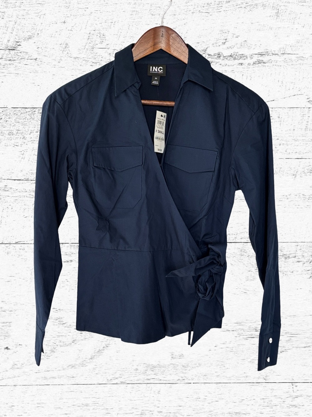 INC International Concepts Navy Wrap Button-Down Shirt